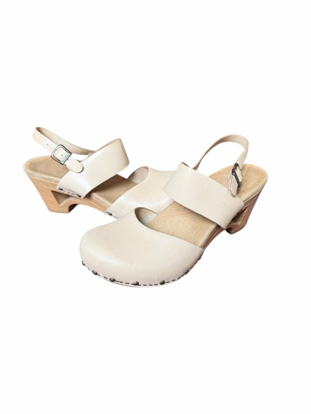 Dansko Cream Leather Slingback Clogs